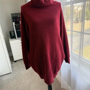 Women's Burgundy Turtleneck Sweater Dress